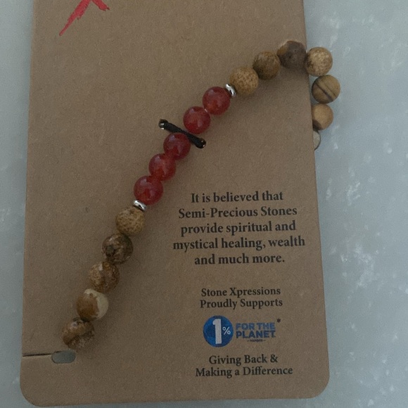 Obsidian and picture Jasper semi precious beaded stretch bracelet NWT - Picture 2 of 4